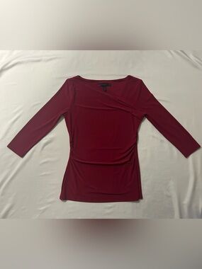 Elegant Red White House Black Market Ruched Asymmetrical Top XS
